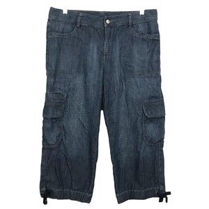 Eddie Bauer Womens Size 10 Capris Cropped Denim Blue Jeans Cargo Hiking Outdoor